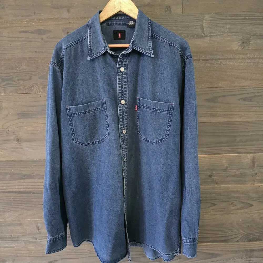 Levi's Red Tab Jeanswear Denim Button Front Shirt Men's Large Blue 100% Cotton